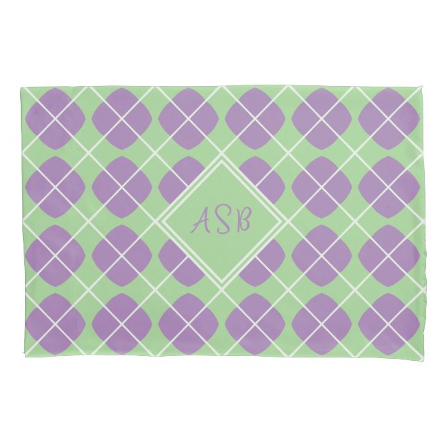 Funda De Cojín Modern Mint Purple Diamond Argyle Monogram (Anverso)