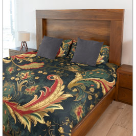 Funda De Cojín Moderna Chinoiserie Verde y Rojo