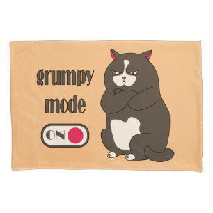 Funda De Cojín Modo gruñón en gato gordo gracioso