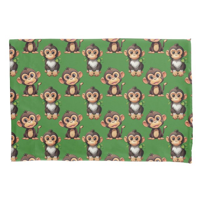 Funda De Cojín Monkey Pattern Design Green  (Anverso)