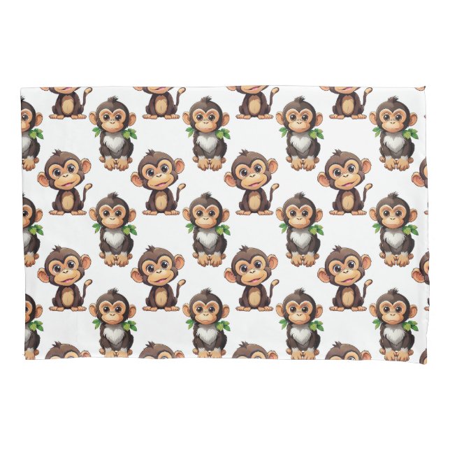 Funda De Cojín Monkey Pattern Design White  (Anverso)