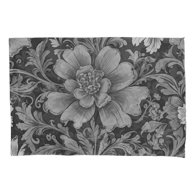 Funda De Cojín Monochrome Vintage Floral Pattern  (Anverso)