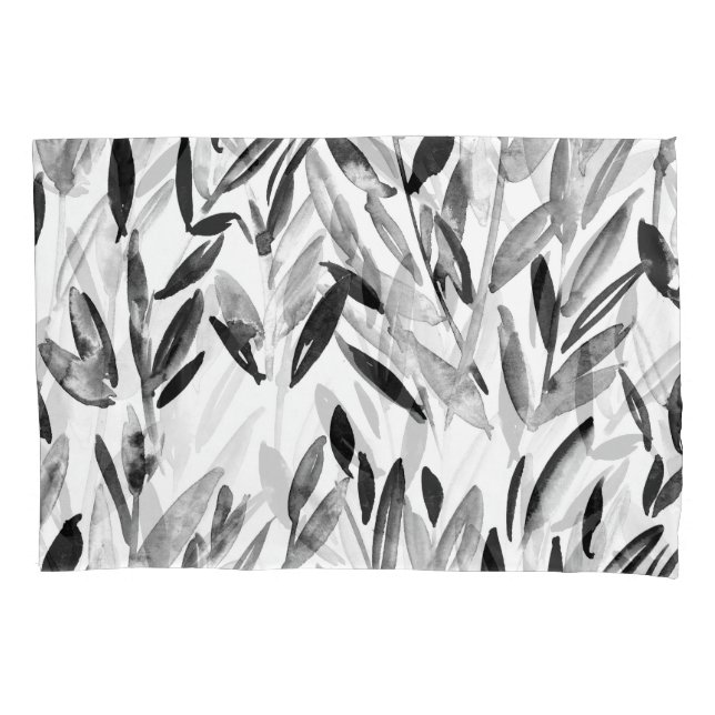 Funda De Cojín Monocromo elegante: Patrón de hojas naturales (Anverso)