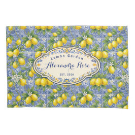 Funda De Cojín Monogram Name Lemon Blue French Country Tile 