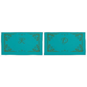 Funda De Cojín Monograma Art Nouveau "turquesa"