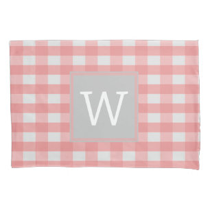 Funda De Cojín Monograma de almohada rosada con guarnición de búf