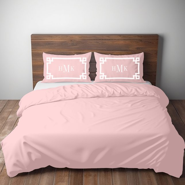 Funda De Cojín Monograma de clave griega petino rosa (Subido por el creador)