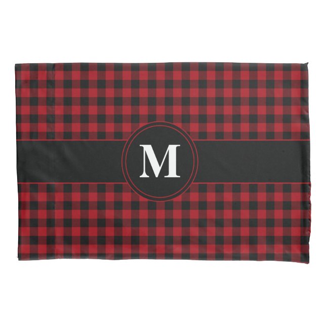 Funda De Cojín Monograma de Cuadros Rojos Modernos (Anverso)