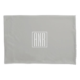 Funda De Cojín Monograma de Iniciales Blanco Sobre Gris Claro