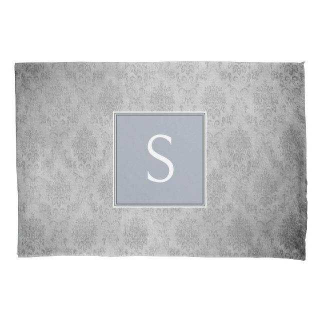 Funda De Cojín Monograma de malla de Damasco Azul (Anverso)