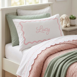 Funda De Cojín Monograma de Marco de Venera Ondulado Rosa y Blanc