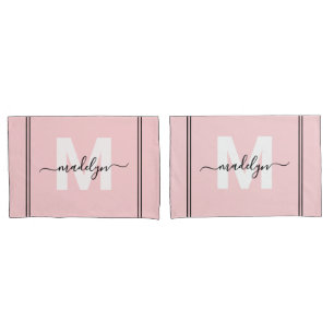 Funda De Cojín Monograma de Nombre con Letra Script Rosa Sonrojad