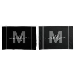 Funda De Cojín Monograma de nombre de guión blanco negro