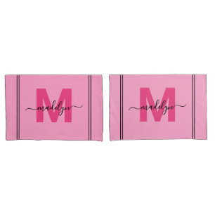 Funda De Cojín Monograma de nombre de guión rosado Giro