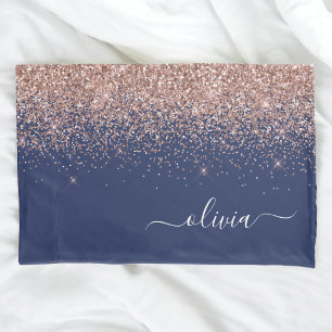 Funda De Cojín Monograma de Purpurina rosa Rubor Rosa azul de la 