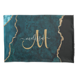 Funda De Cojín Monograma del Personalizado de Agate Purpurina de