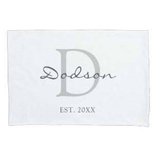 Funda De Cojín Monograma elegante de escritura gris blanca