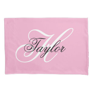 Funda De Cojín Monograma elegante en negro y blanco rosa