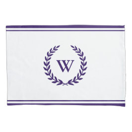 Funda De Cojín Monograma Elegante Navy Blue White Pillowcase