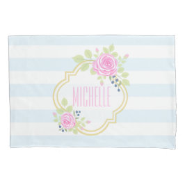 Funda De Cojín Monograma Fancy Roses Rosa Pillowcase, Estándar