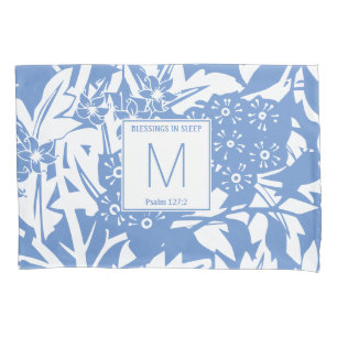 Funda De Cojín Monograma Floral Azul de Cornflower
