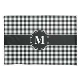 Funda De Cojín Monograma Gingham Blanco Y Negro