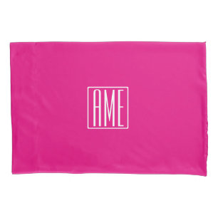 Funda De Cojín Monograma inicial   Blanco Sobre Rosa Caliente
