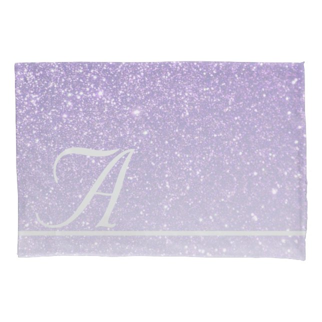 Funda De Cojín Monograma Inicial Gradiente de Purpurina Morada Fa (Anverso)