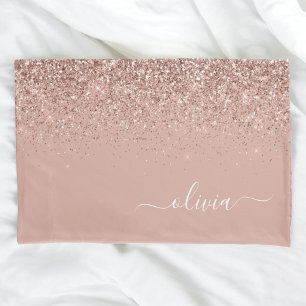 Funda De Cojín Monograma monograma de guion de Purpurina rosa de 