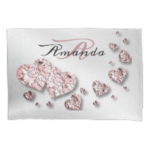 Monograma Nombre Peach Peach Shiny Hearts Geométri