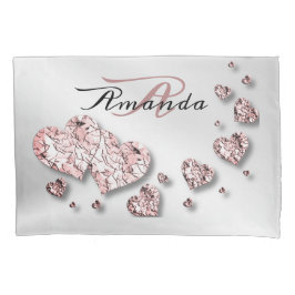 Funda De Cojín Monograma Nombre Peach Peach Shiny Hearts Geométri