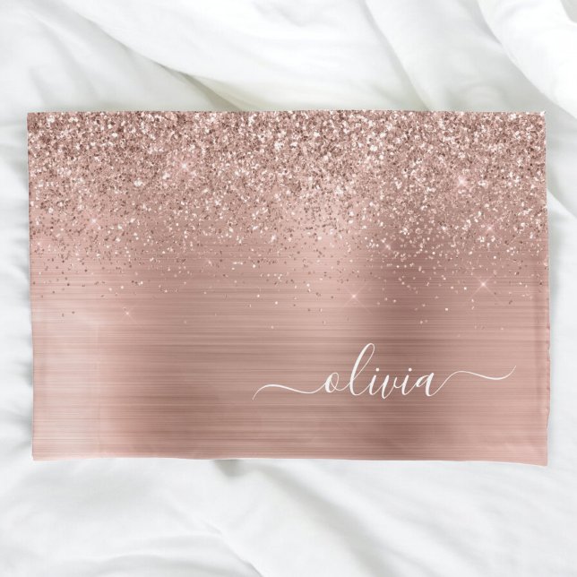 Funda De Cojín Monograma Rosa Metalizado de Purpurina rosa dorado (Subido por el creador)