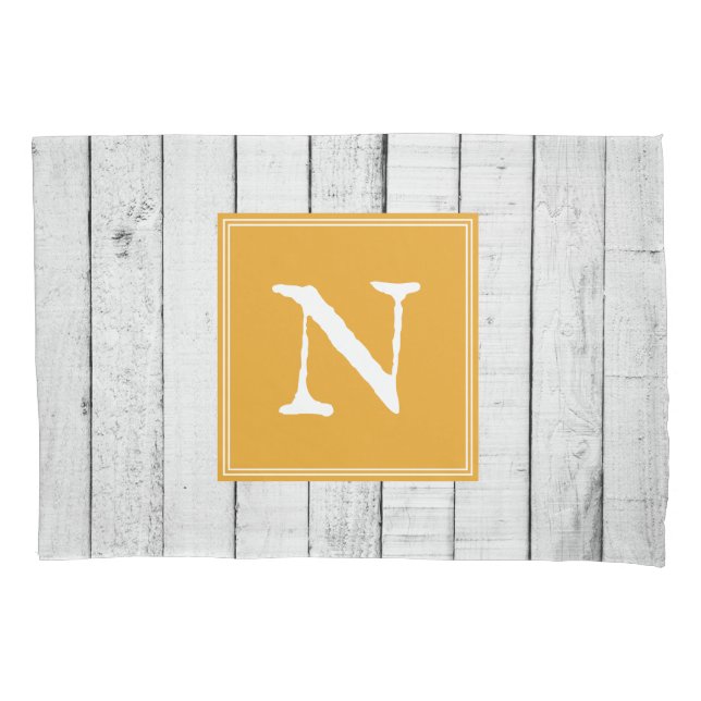 Funda De Cojín Monograma rústico Marigold (Anverso)