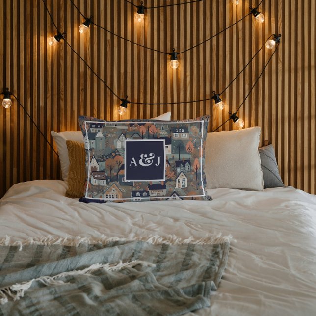 Funda De Cojín Monograma sinusal de la aldea escandinava (Subido por el creador)