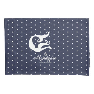 Funda De Cojín monograma Sirena blanca en azul marino