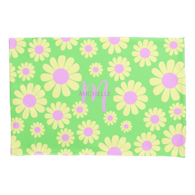 Funda De Cojín Monograma verde amarillo marrón (Anverso)