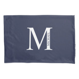 Funda De Cojín Monograma y nombre personalizados del azul marino
