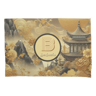 Funda De Cojín Monogramado de goteo dorado en pintura china