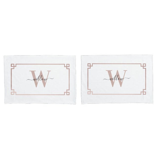 Funda De Cojín Monogramo de la llave griega rosa blanca y Rosa de (Anverso - Set)