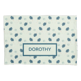 Funda De Cojín Monstera tropical deja monograma en azul