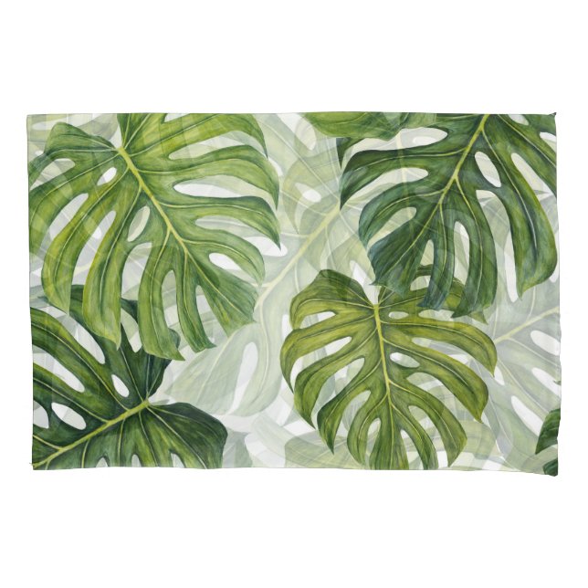 Funda De Cojín Monstera verde acuarela tropical (Anverso)