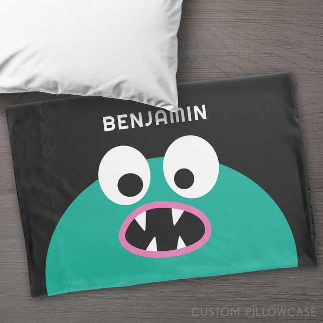 Funda De Cojín Monstruo divertido - Cuto de nombre personalizado (Custom Pillowcase)