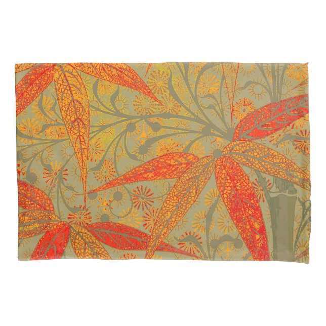 Funda De Cojín Morris & Co. Patrón de Bambú Godwin Naranja y Salv (Anverso)