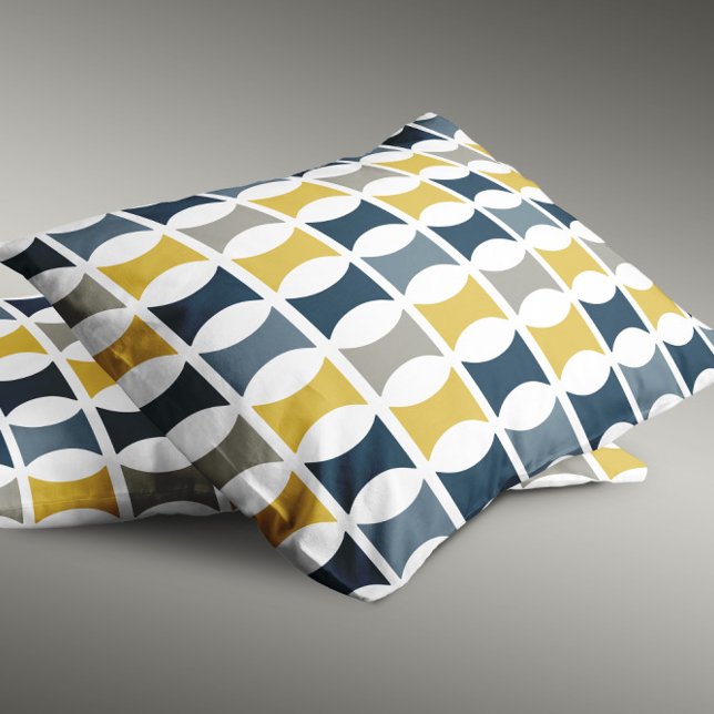 Funda De Cojín Mostaza moderna de patrón geométrico de la marina  (Mid Century Modern Geometric Pattern Navy Mustard Pillow Case)