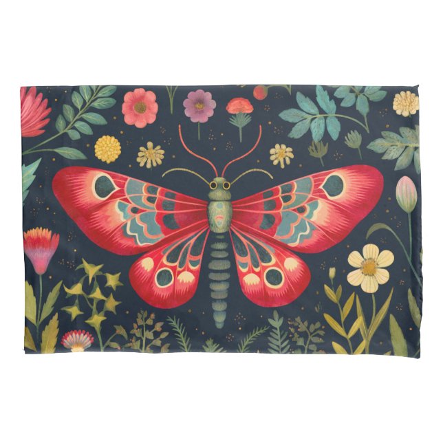 Funda De Cojín Moth Roja En El Jardín Nocturno (Anverso)