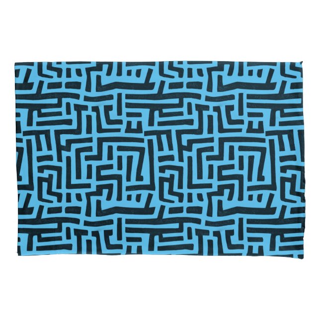 Funda De Cojín Motif Azul Y Negro | Patrón de mazorca geométrica (Anverso)