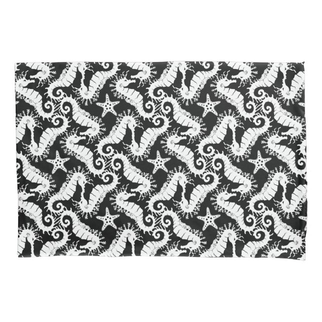 Funda De Cojín Motif Repetidor Blanco Y Negro | Patrón caballito  (Anverso)