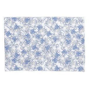 Funda De Cojín Motivo Repetido Blanco y Azul   Patrón de Pulpo
