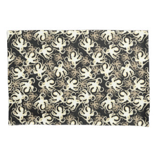 Funda De Cojín Motivo Repetido Negro y Sepia | Patrón de Pulpo