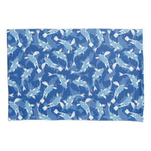 Funda De Cojín Motivo Repetitivo Azul   Patrón de Pez Koi
